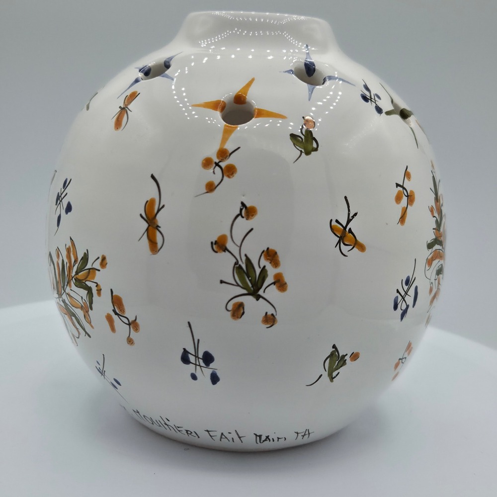 Moustiers Fait Main French Faience Pottery Flower Frog‎ Vase Hand Painted Floral